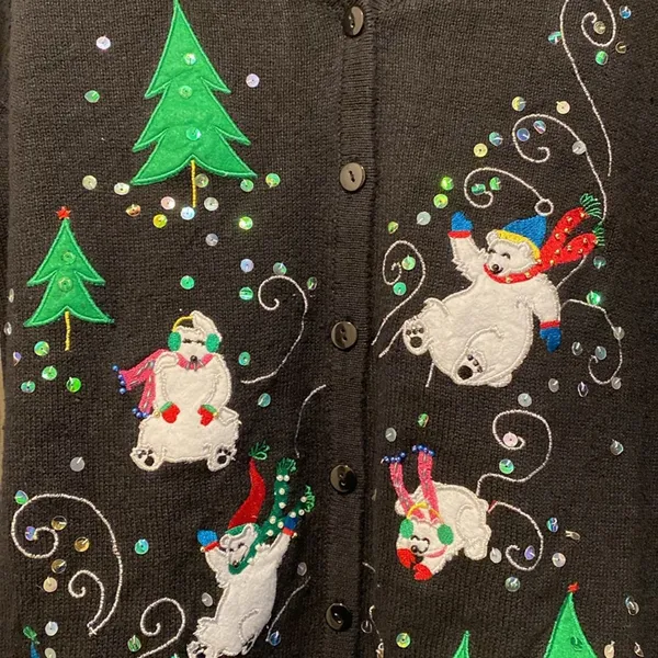 SML Design Christmas Sweater Large Snowmen Embroidered Cardigan Cottagecore - Image 2