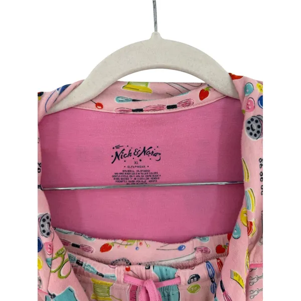 Nick & Nora Sewing Seamstress Novelty Print Modal Pajama Set Pink Size XL - Image 6
