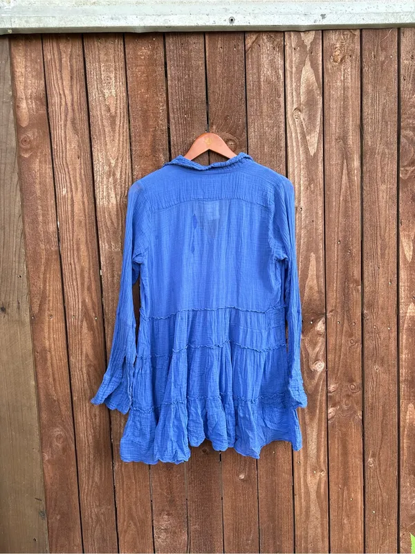 Free People One Boho Tiered Swing Gauzy Cotton Blouse - Image 7