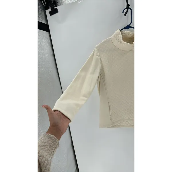 LL Bean Sweater size S Petite cream Pullover Outdoor Mock Neck quilted - Image 8