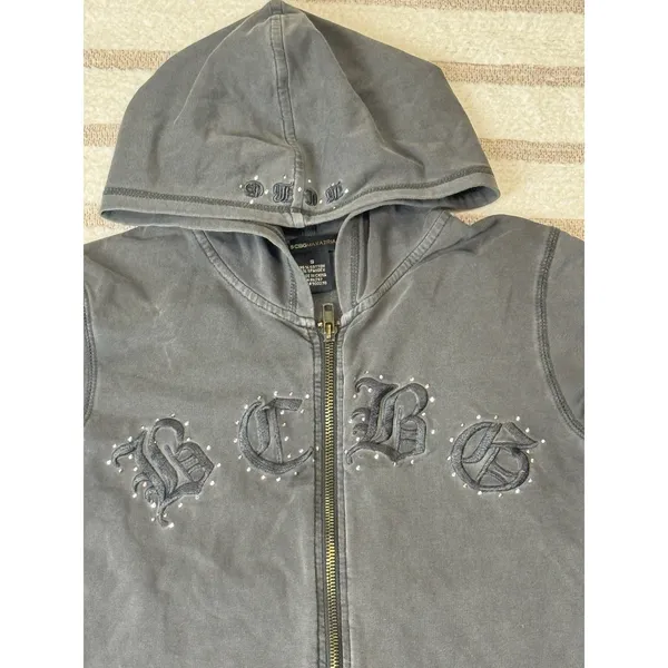 Y2k Vintage Gray Embroidered Full Zip Hoodie Gothic Grunge Women’s Size S - Image 4