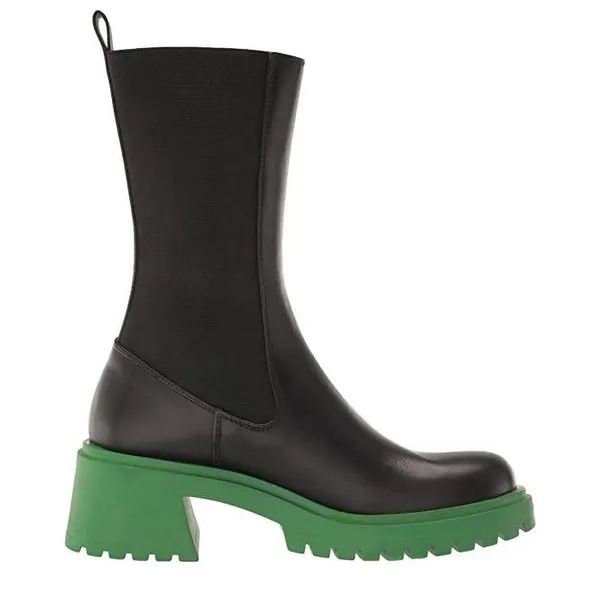 STEVE MADDEN Leather Chelsea Midi Boot Size 6 Black Platform Lug Sole Block Heel - Image 15
