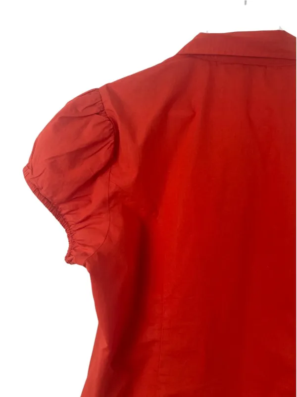 Anthropologie Maeve Red Short Puff Sleeve Ruched Blouse L - Image 11