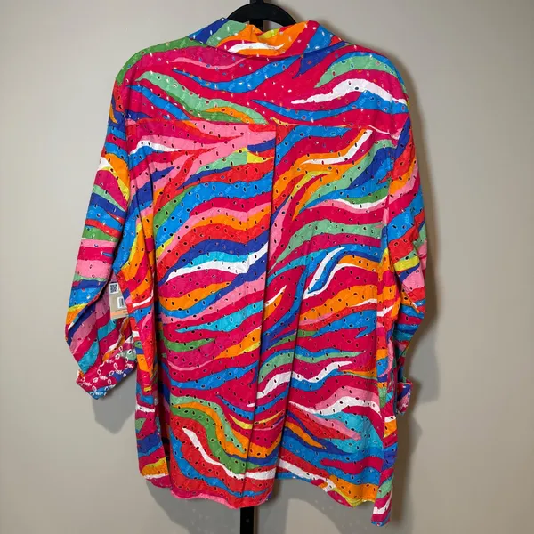 John Mark NWT Watercolor‎ Eyelet Button Front Shirt Mutlicolor Plus Size 2X - Image 4