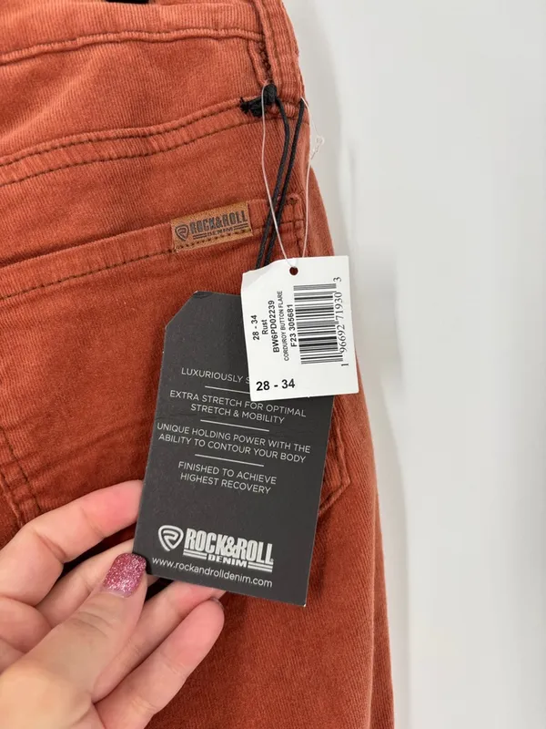 Rock & Roll high row rust corduroy high row button flare new 28 x 34 - Image 3