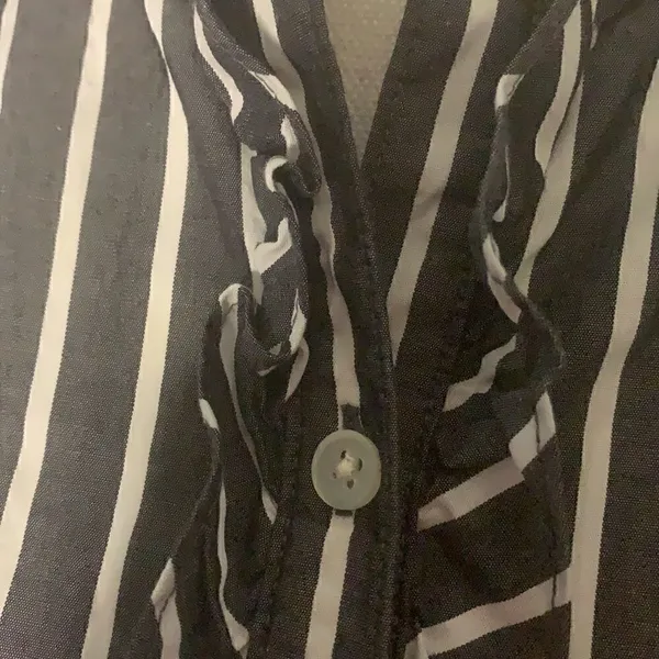 Ralph Lauren Grey White Striped Button Up Large - Image 2