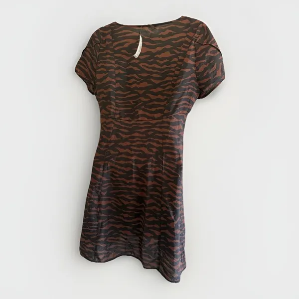 Madewell Tiger Print Mini Dress Women's V-Neck Short Sleeve Brown Black NWT - Image 4