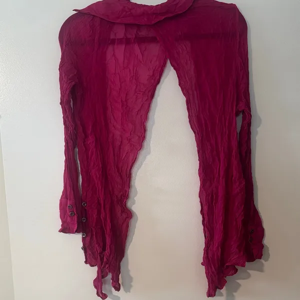 We The Free Open Front Button-Accent Sheer Top/Cover Up in Deep Magenta - Image 6