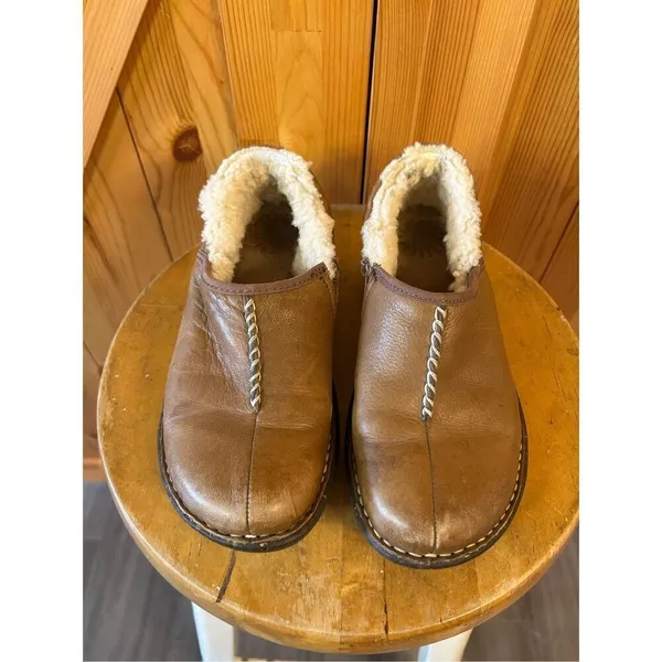 Ugg Womens Brown Leather Sheepskin Slip On Fur Trim Size 7 - Image 2
