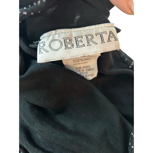 Roberta High Neck Long Sleeve Long Embellishments Black Gown Dress Size Medium - Image 8