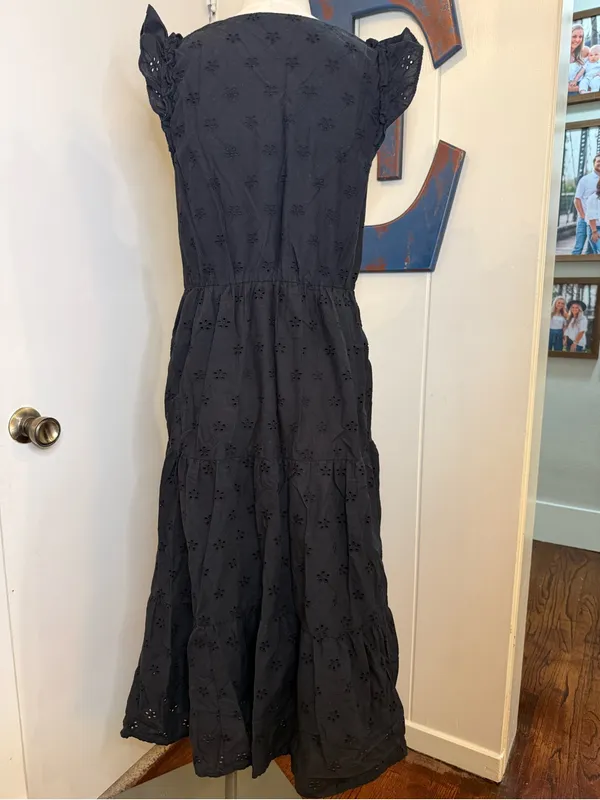 J. CREW Women’s Black Eyelet Maxi Dress with Flutter Sleeves Size 8 - Image 2
