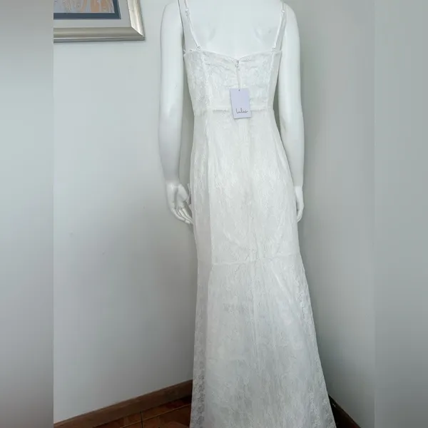 Lulus White Lace Bustier Maxi Dress – Size L – Stretch Fit Bridal Gown – New - Image 8