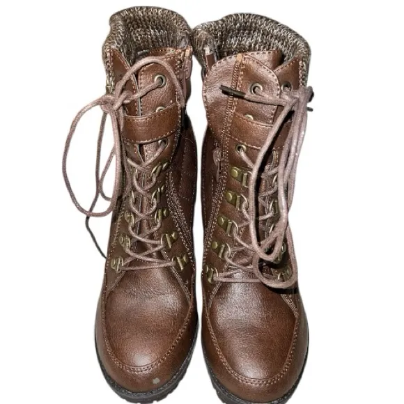 Brown Quilted lace up and zip Ankle Boots - Image 3