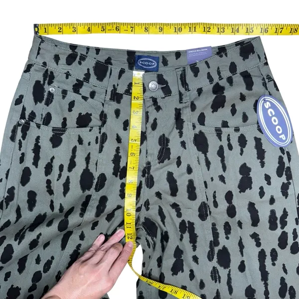 NWT Scoop Seamed Denim Barrel Jeans Wide Leg High Rise Leopard Print Olive SZ 6 - Image 8