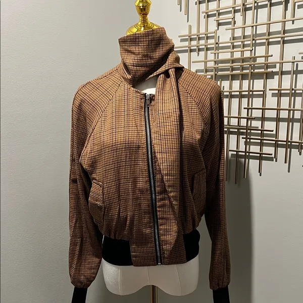 Forever 21 Brown Checkered Earhart Bomber Jacket - Image 3