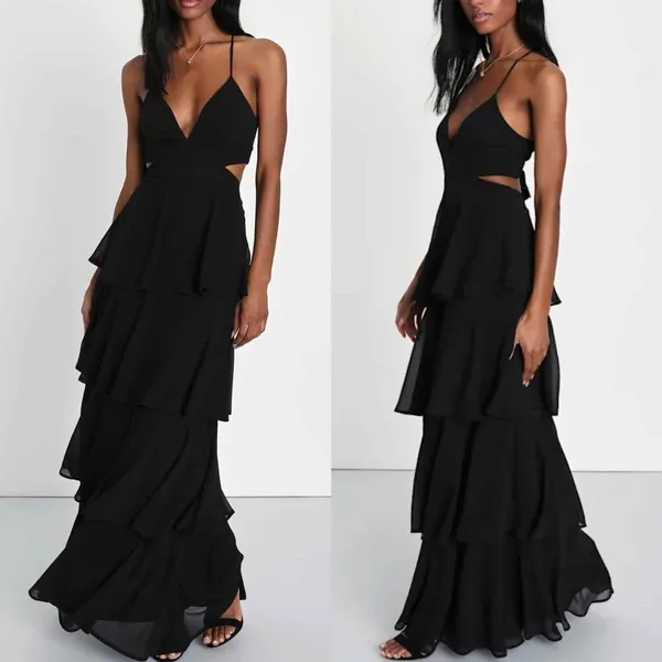 Lulus Tier and Now Black Tie-Back Tiered Maxi Dress Size Small - Image 9