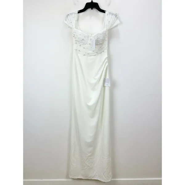 Lulus Immensely Charming White Mesh Pearl Bustier Maxi Dress Wedding Small NWT - Image 5