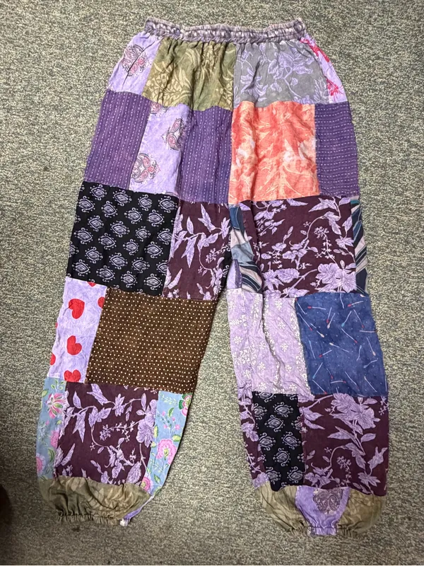 NEW Kantha Patchwork Harem Pants Boho Joggers Purple S-XL - Image 3