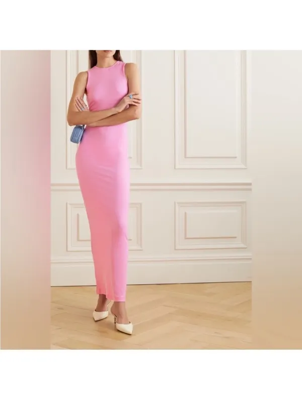 NEW • Skims • Soft Lounge Sleeveless Long Maxi Dress Cotton Candy Pink Ribbed - Image 2