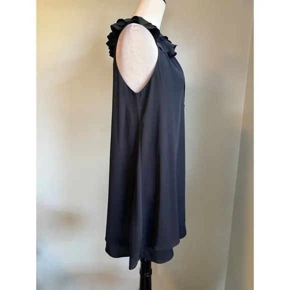 Amanda Uprichard Black Ruffle V-Neck‎ Sleeveless Shift Mini Dress Small classic - Image 5