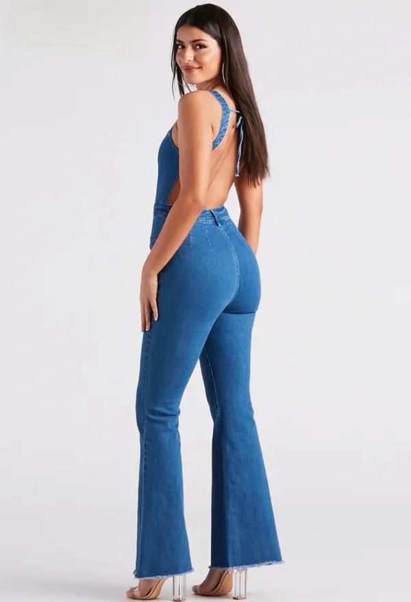 Windsor Made You Look Open Back Denim Jumpsuit - Image 4