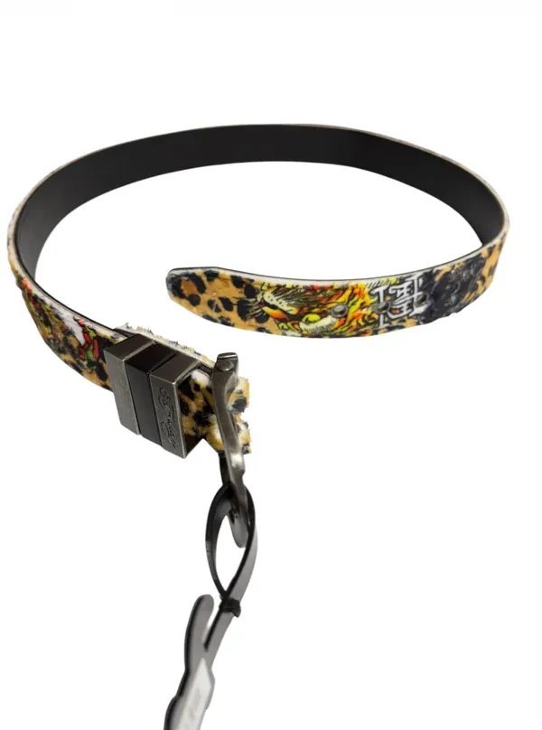 NWT Ed Hardy Fur Leopard Tiger Print Studded Belt Y2K Size 36 - Image 4