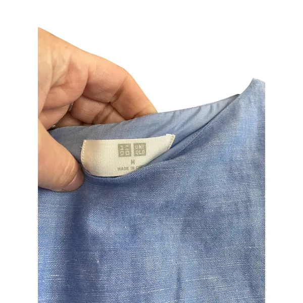 Uniqlo Linen Blend Blue Cap Sleeve A-Line Midi Dress Size Medium - Image 6