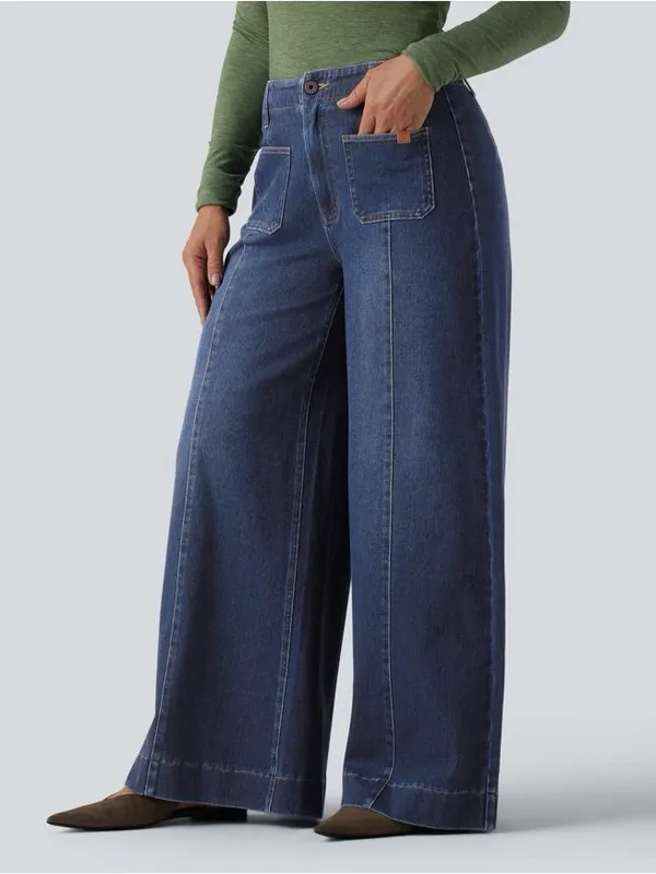 NEW Halara Flex High Waisted Pockets Washed Casual Wide Leg Jeans Size M - Image 7