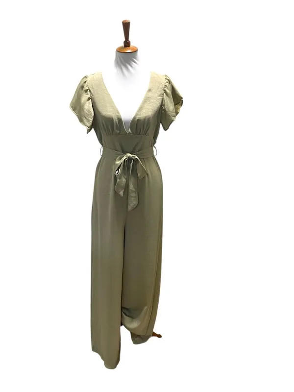Petal & Pup Orin Wide Leg Jumpsuit Beige Size 8 NWT Neutral Coastal Boho Wedding - Image 2
