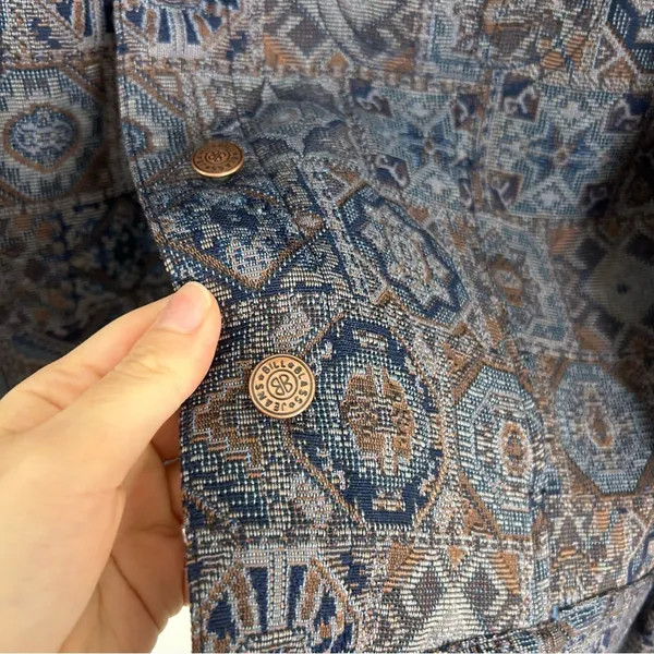 Vintage Bill Blass Patterned Tapestry Trucker Jacket Size M Blue Size M - Image 8