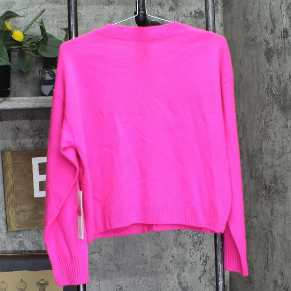 NWT Aqua Womens Front Button Cashmere V-Neck Cardigan Sweater V10337 Neon Pink M - Image 8