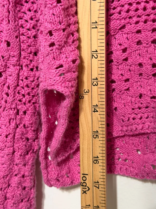 Free People Pink Crochet Knit Sweater Size Large Boho Fall Valentines Day - Image 8