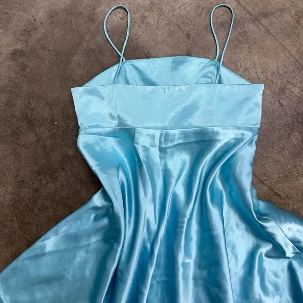 Vintage Turquoise blue satin coquette babydoll bow dress - Image 4