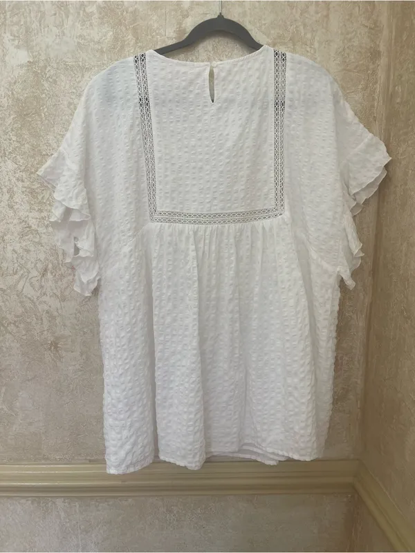 Altar’d State Cove White Embroidered Flutter Sleeve Mini Cotton Dress Boho Sz M - Image 7