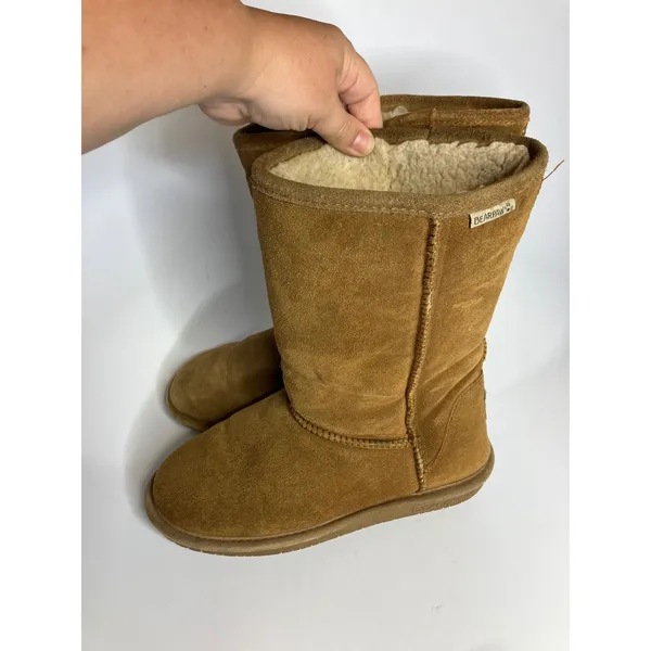 Bearpaw shearling pull on boots women's size 10 tan brown suede winter cozy‎ - Image 4
