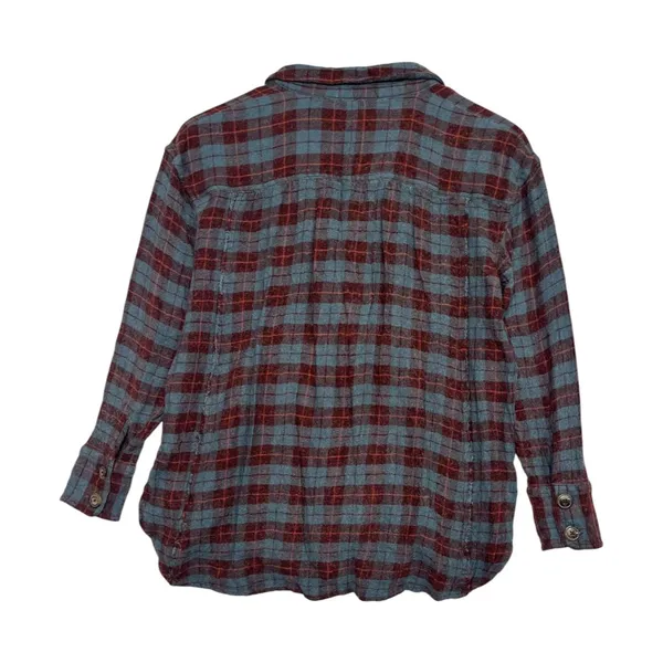 Free People Top Womens Extra Small Blue Wool Blend Plaid Button Up Boho Cottage - Image 2