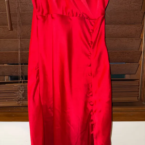PRE-OWNED Zara Red Satin Lingerie Style V-Neck Slit Midi Dress XS 8116/845/600 - Image 13