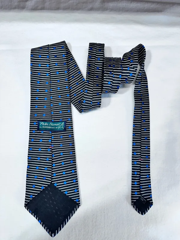 Peter Thomas Silk Tie Made By Superba Geometric Black Grey Blue Polka Dots - Image 3