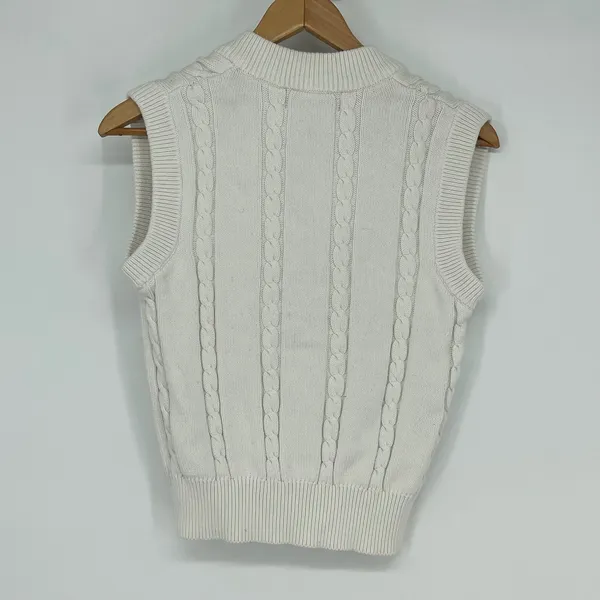 Vintage BOAST USA‎ Cream Cable Knit V Neck Sleeveless Vest Sweater Top Women's S - Image 2