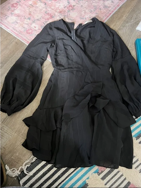 Saints + secret Ruffled Long-Sleeve Wrap Mini Dress - Black - Image 2