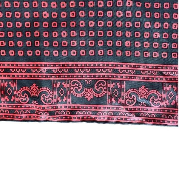 70's vintage geometric foulard square neck scarf bandana silk navy red wrap - Image 3