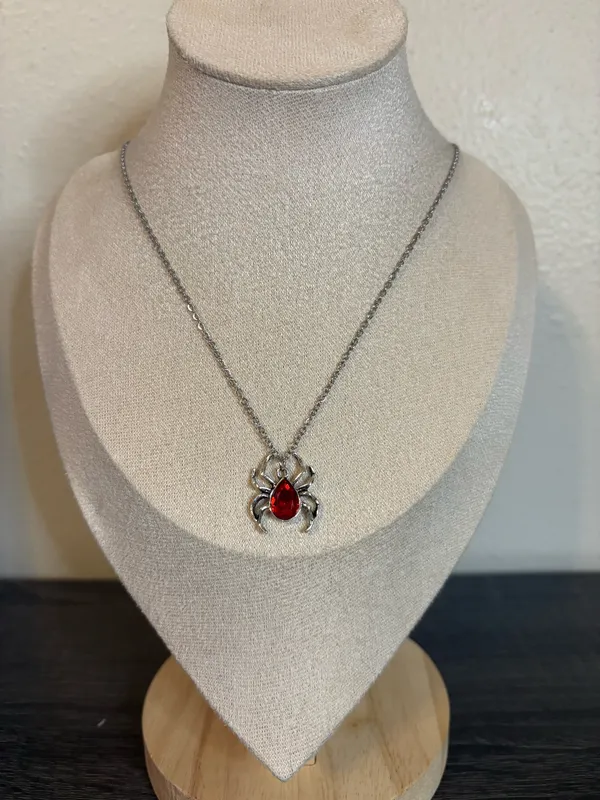 Handmade Silver/Red Spider Necklace - Image 2