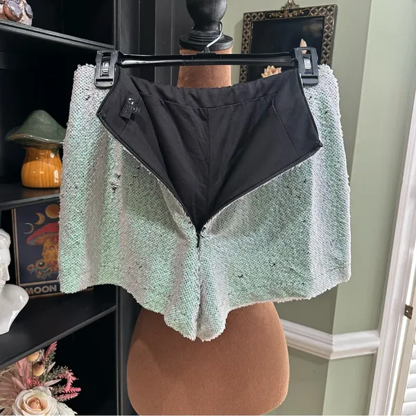 Revolve x NBD Fully Sequined Iridescent Green/Silver Skort Size Medium - Image 9