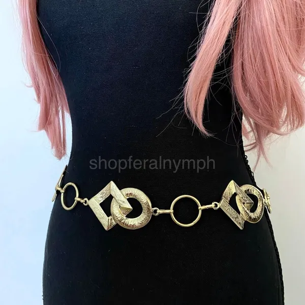 Gold Y2K Geometric Ring Waist Chain Belt, Fits 24 to 42 Inches, X7GA1317 - Image 5