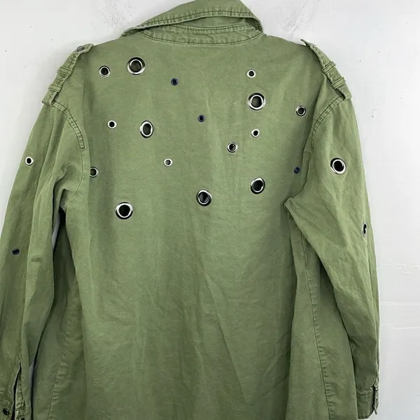 ZARA Oversized Rivet Roll Sleeve Utility Jacket Size X Small Green - Image 11