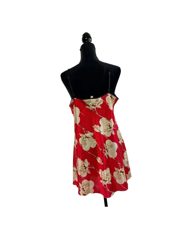 Vintage Red Y2K Victoria Secret satin flower slip / spaghetti strap dress women - Image 2