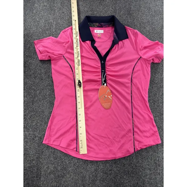 Greg Norman ML75 Play Dry Golf Polo Women Small Bright Pink Navy Ruched NWT - Image 8