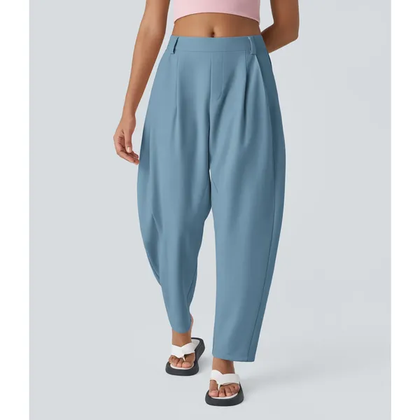 Halara Mid Rise Pocket Barrel Leg Work Pants Casual Pleated Pull On Light Blue S - Image 3