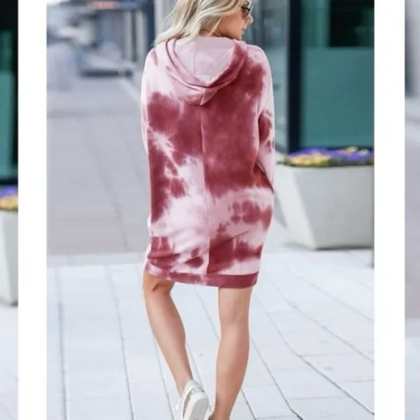 Long Sleeve Hooded Dress Tie Dye Printed Contrast Color - Image 2