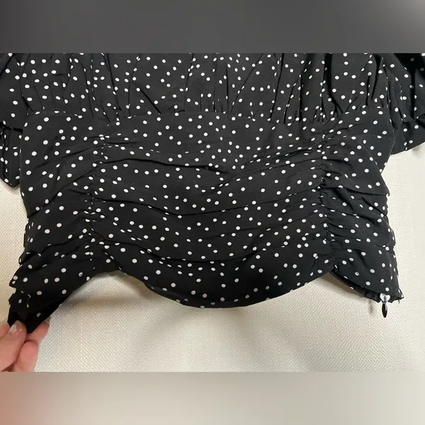 NastyGal Black and White Polka Dot Puff Sleeve Corset Crop Top Medium - Image 8